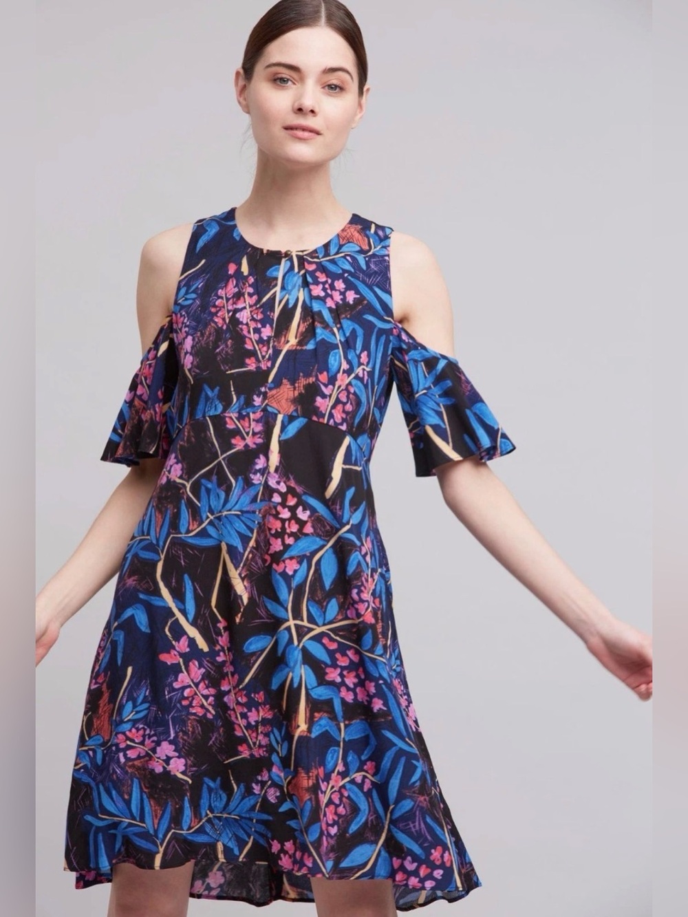 Maeve by Anthropologie - Open- Shoulder Elia Floral Dress Blue/Pink - Size 00